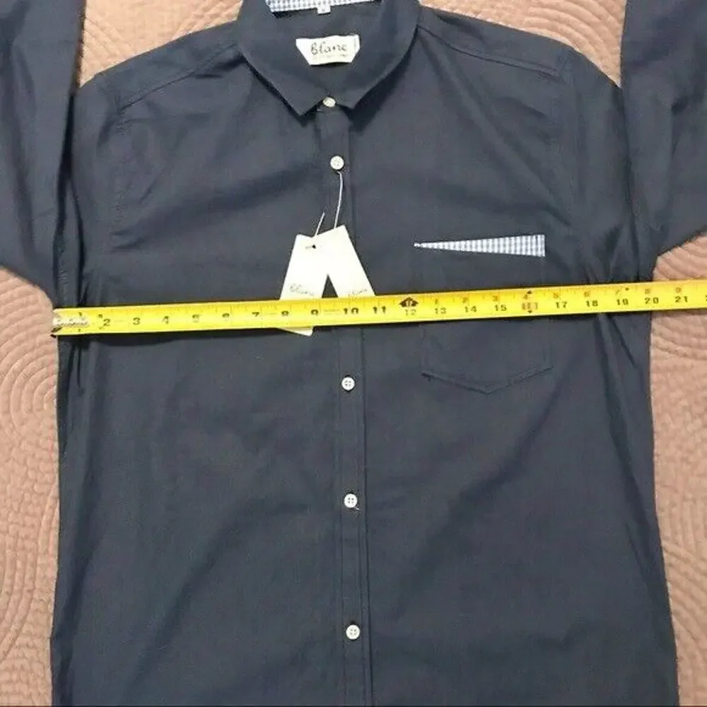 Blanc NWT Men's Medium Blue 100% Cotton Button-Up Shirt Casual Long Sleeves - Picture 7 of 7